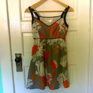 Anthropologie Moulinette Souers Navy and Orange Floral Print Silk Mini Dress
